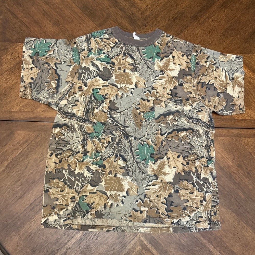 Vintage Advantage Camo Pocket T-Shirt Mens 2XL USA Made Leaf Camouflage Brown L